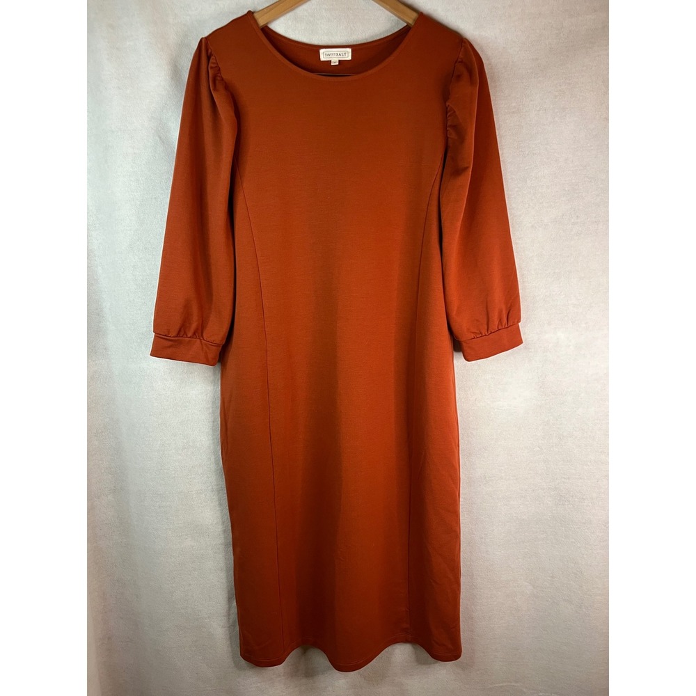 Sweet Salt M‎ Burnt Orange Shift Dress Long Puff Sleeve Modest Lagenlook Boho